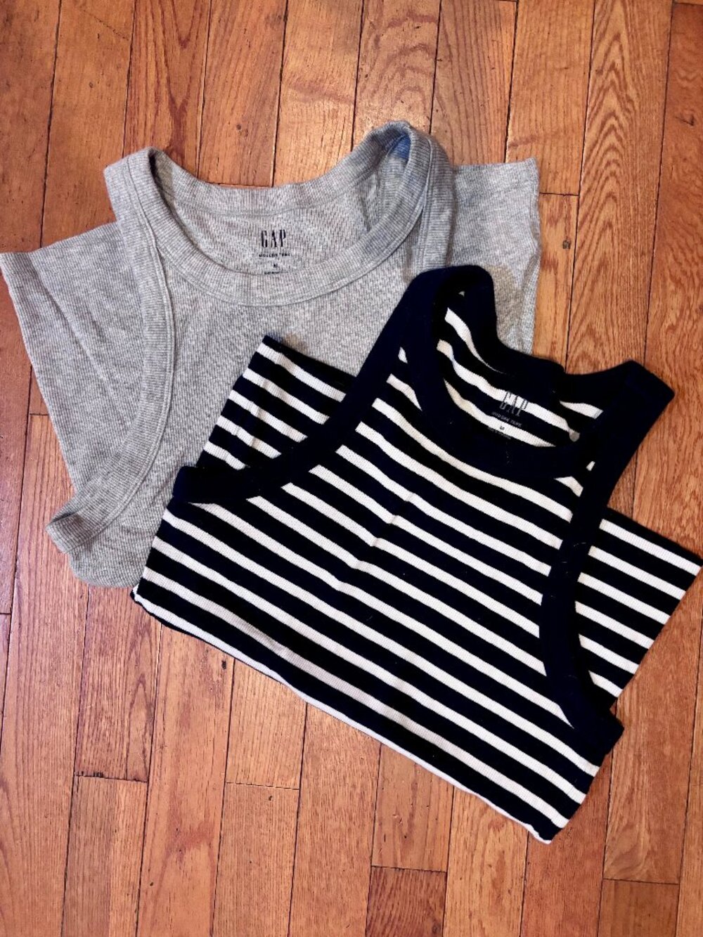 Women's GAP ribbed Tank in gray/grey and striped black and white - Medium